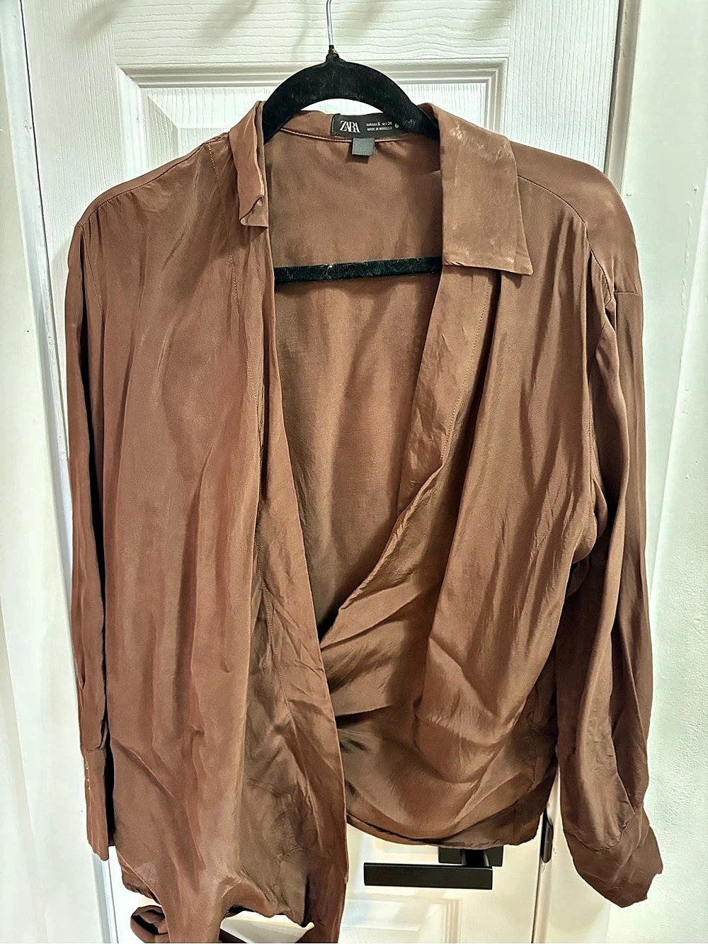 Zara Brown Tie-Front Blouse Size S